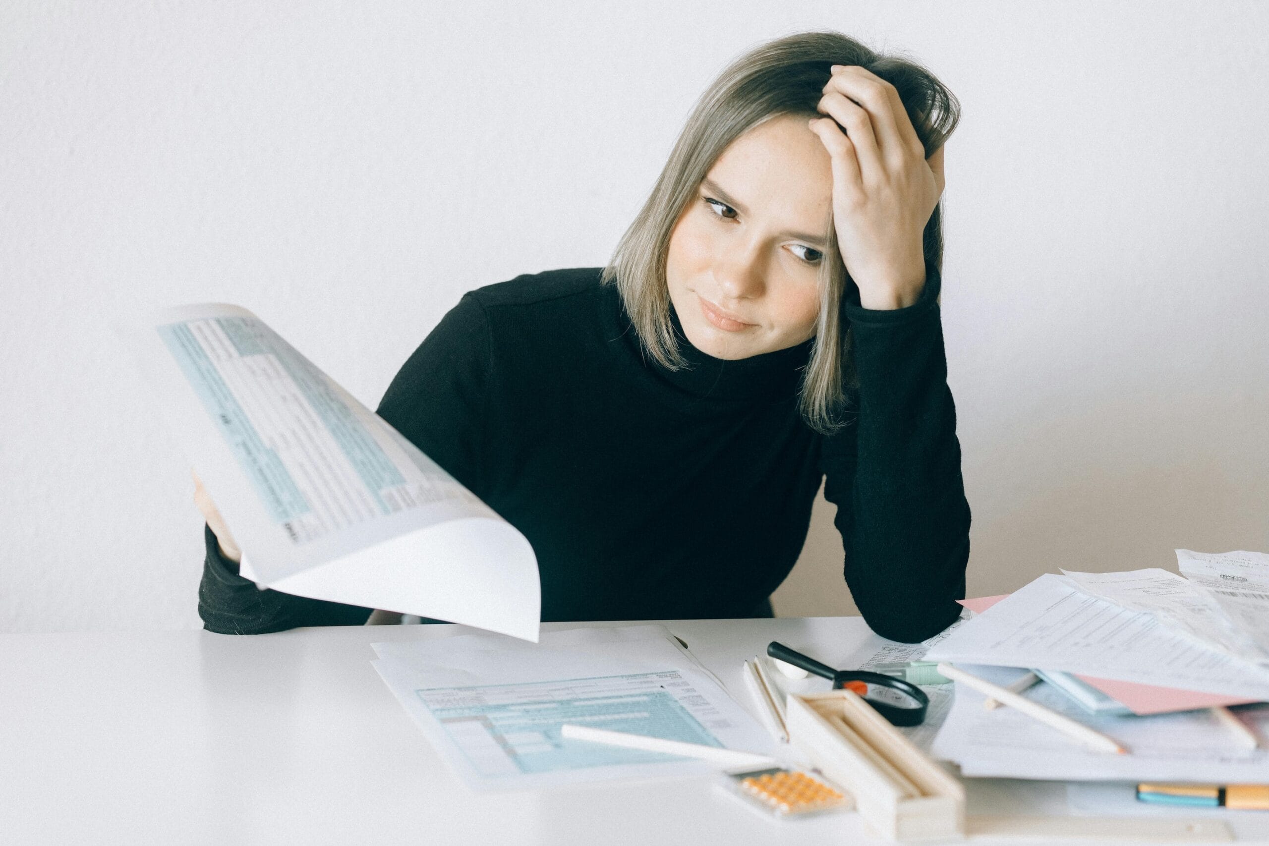 Woman examining papers